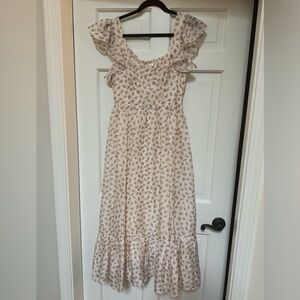 Altar'd State Cream Midi Dress with Pink Floral Print
